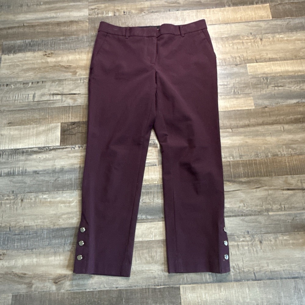 Ann Taylor Burgundy Button Hem Ankle Pant Sz 6 Mid-rise